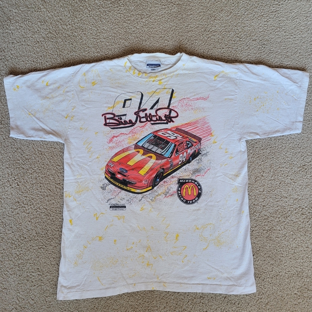 Vintage 90s Bill Elliott McDonalds Racing AOP T Shirt XL Ford‎ Motor Company.